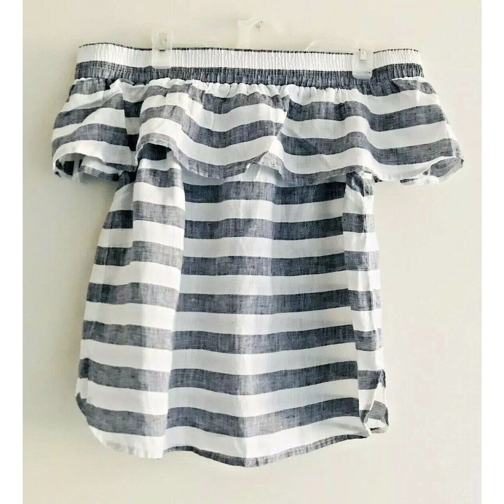 Saks Fifth Avenue | Flounce Top Womens Size M White Linen Pullover Off Shoulder